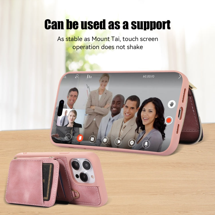 For iPhone 14 Pro Max Zipper Card Bag Back Cover Phone Case