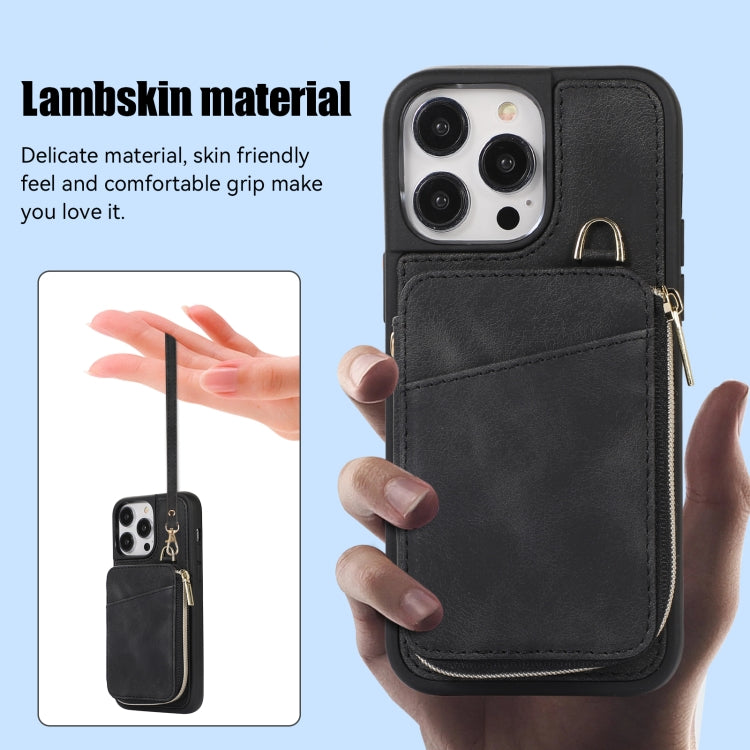 For iPhone 14 Pro Max Zipper Card Bag Back Cover Phone Case