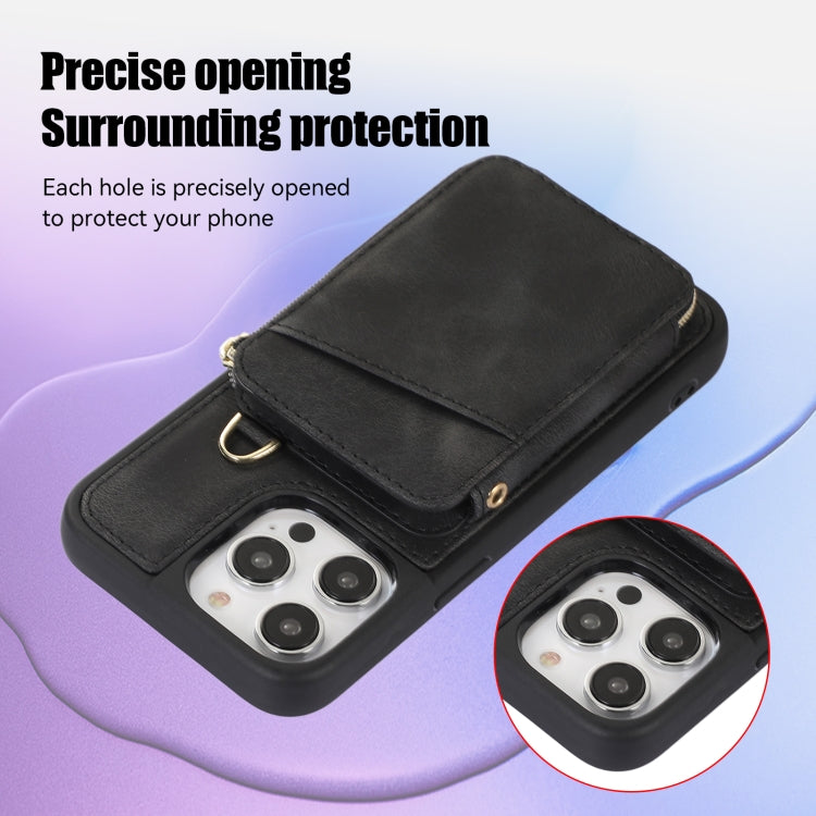 For iPhone 14 Pro Max Zipper Card Bag Back Cover Phone Case