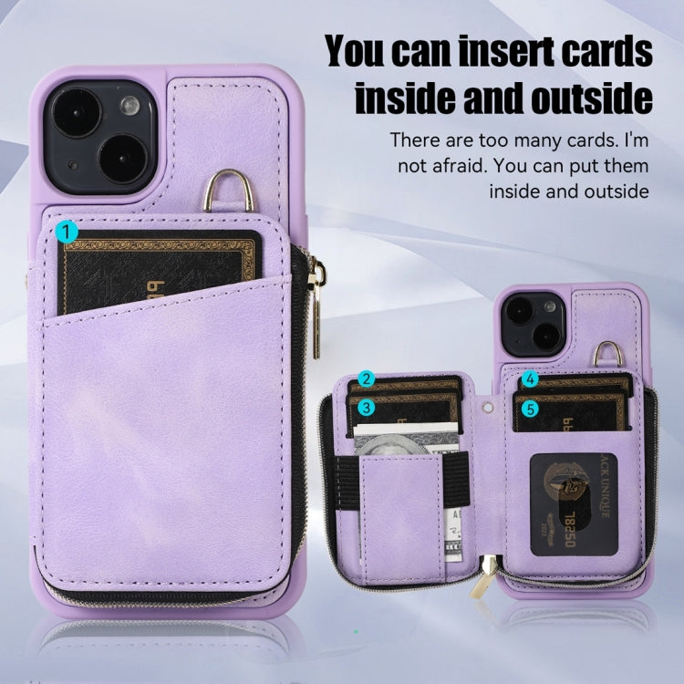 For iPhone 13 Zipper Card Bag Back Cover Phone Case