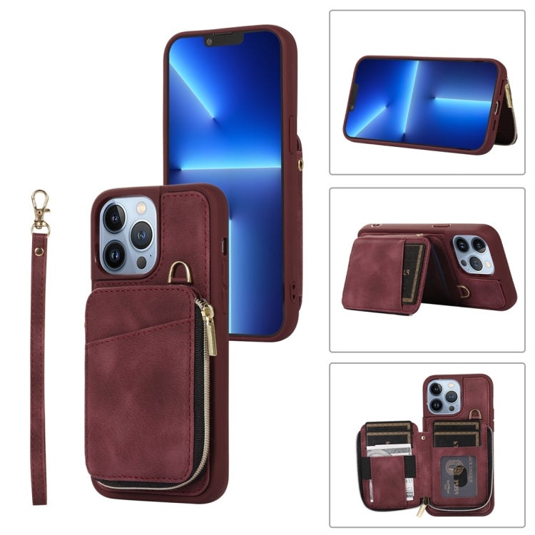 For iPhone 13 Pro Zipper Card Bag Back Cover Phone Case