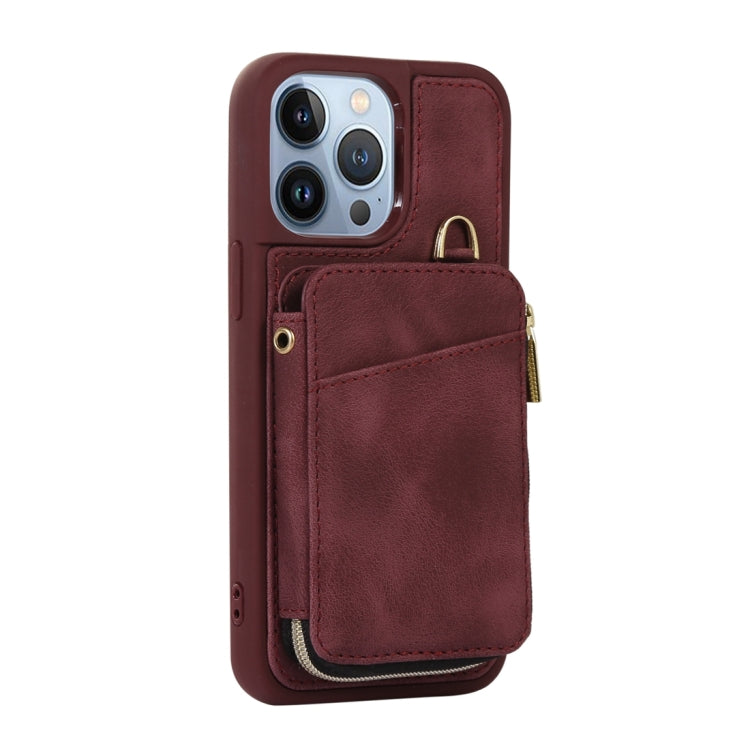 For iPhone 13 Pro Zipper Card Bag Back Cover Phone Case