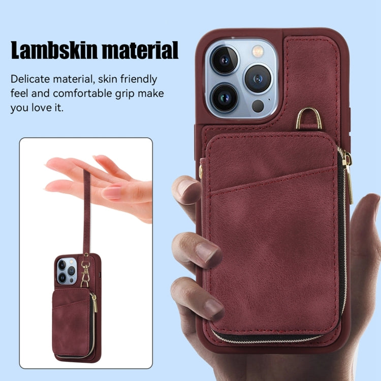 For iPhone 13 Pro Zipper Card Bag Back Cover Phone Case