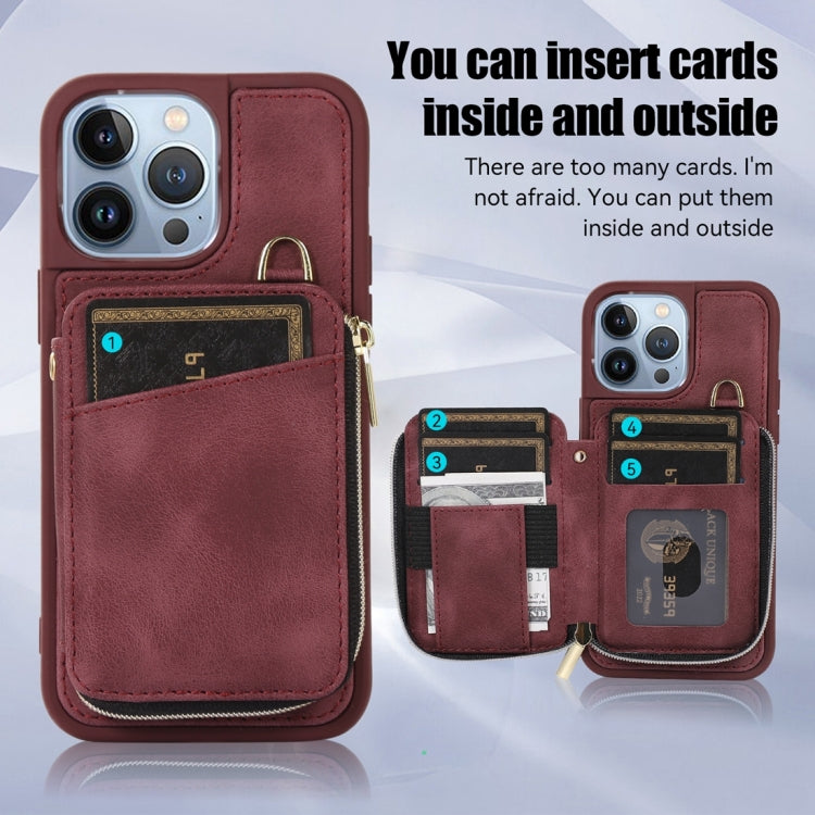 For iPhone 13 Pro Zipper Card Bag Back Cover Phone Case