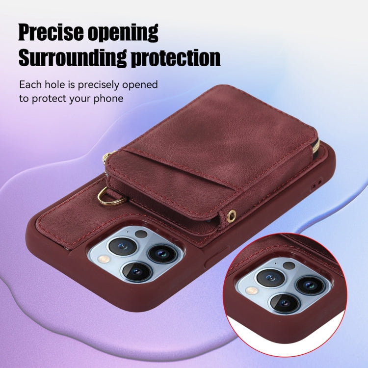 For iPhone 13 Pro Zipper Card Bag Back Cover Phone Case