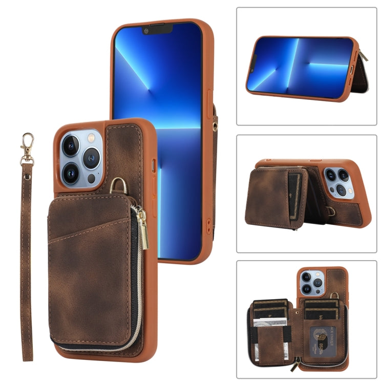 For iPhone 13 Pro Zipper Card Bag Back Cover Phone Case