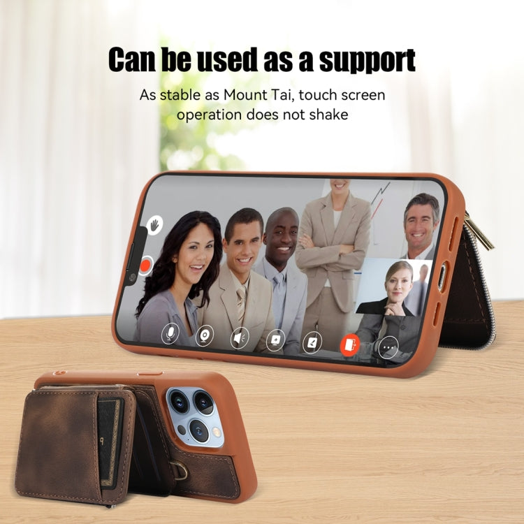 For iPhone 13 Pro Zipper Card Bag Back Cover Phone Case