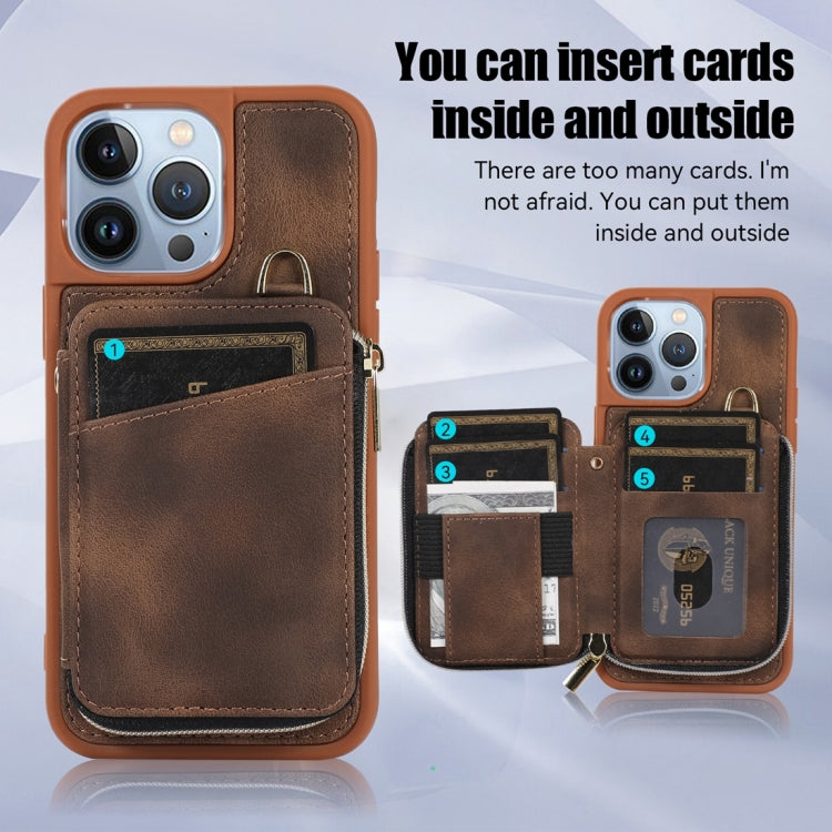 For iPhone 13 Pro Zipper Card Bag Back Cover Phone Case