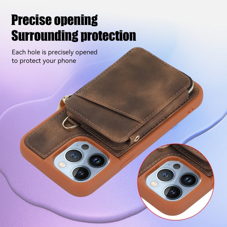For iPhone 13 Pro Zipper Card Bag Back Cover Phone Case