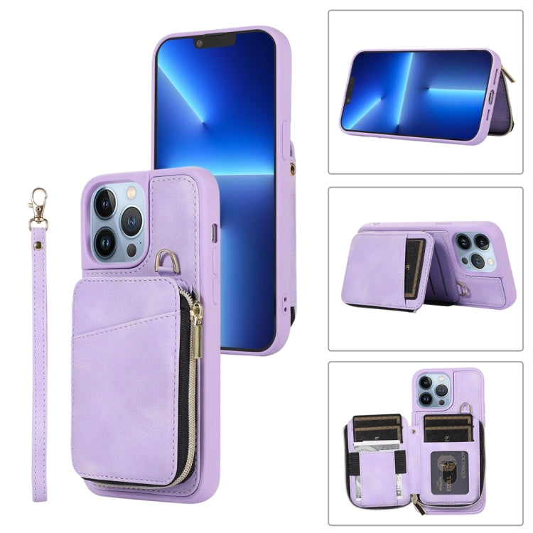 For iPhone 13 Pro Zipper Card Bag Back Cover Phone Case