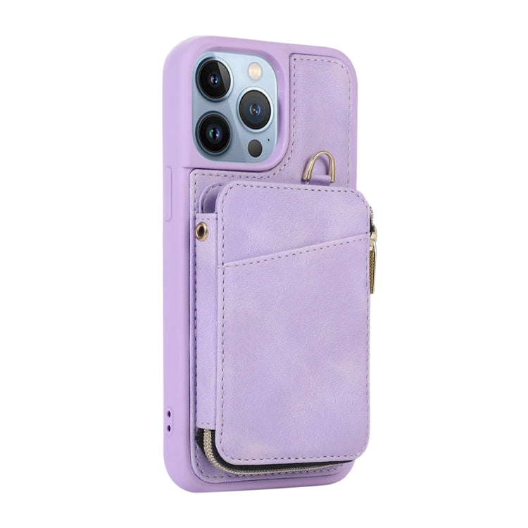 For iPhone 13 Pro Zipper Card Bag Back Cover Phone Case