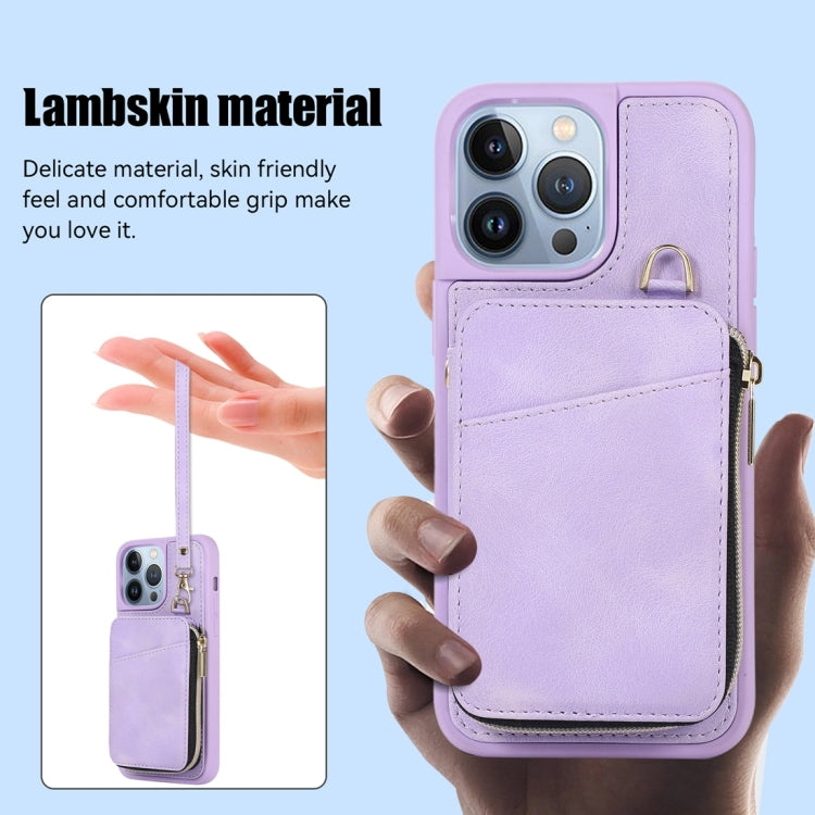 For iPhone 13 Pro Zipper Card Bag Back Cover Phone Case