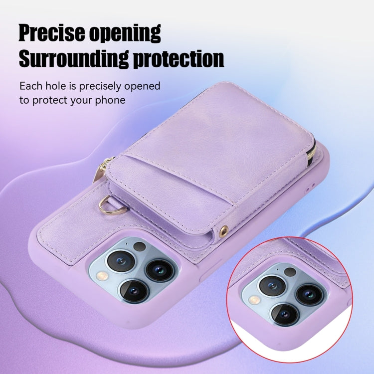 For iPhone 13 Pro Zipper Card Bag Back Cover Phone Case