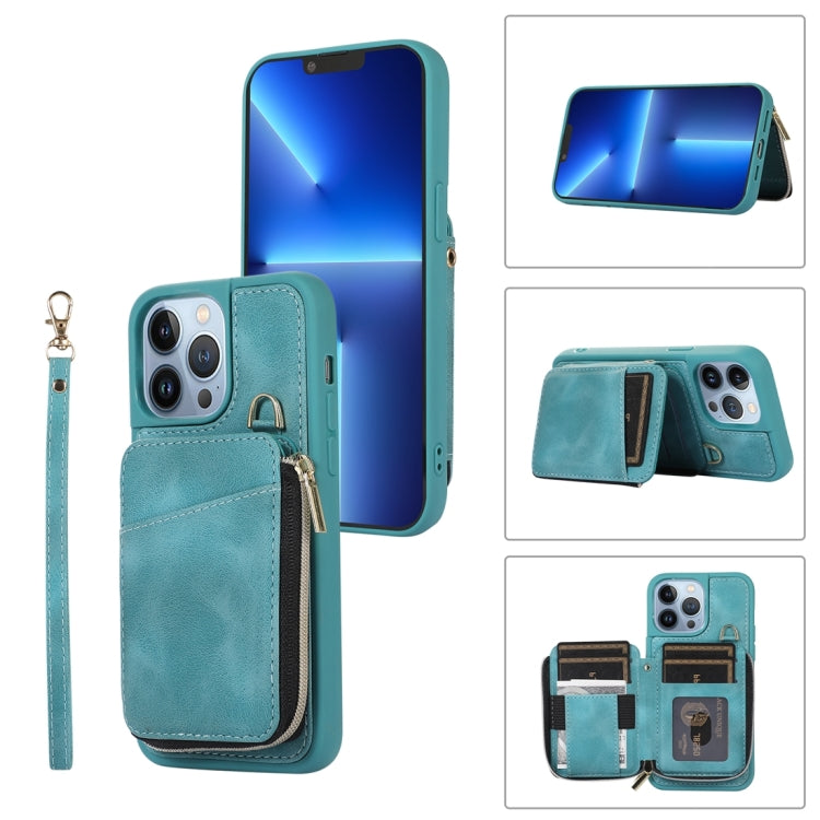 For iPhone 13 Pro Zipper Card Bag Back Cover Phone Case