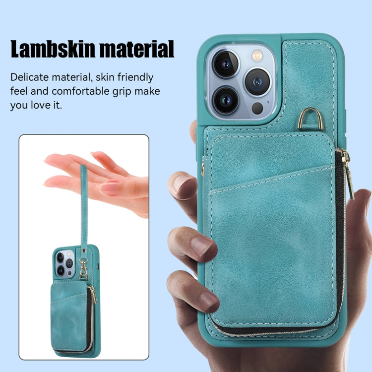 For iPhone 13 Pro Zipper Card Bag Back Cover Phone Case