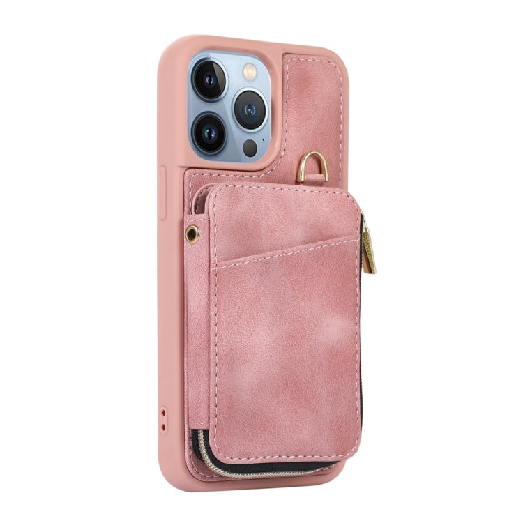 For iPhone 13 Pro Zipper Card Bag Back Cover Phone Case