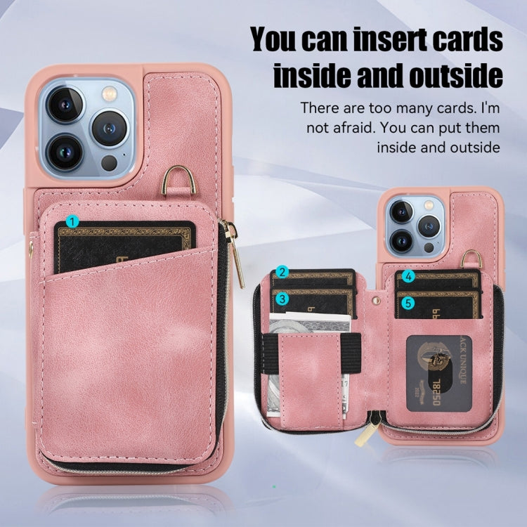 For iPhone 13 Pro Zipper Card Bag Back Cover Phone Case