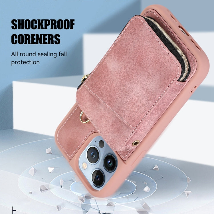 For iPhone 13 Pro Zipper Card Bag Back Cover Phone Case