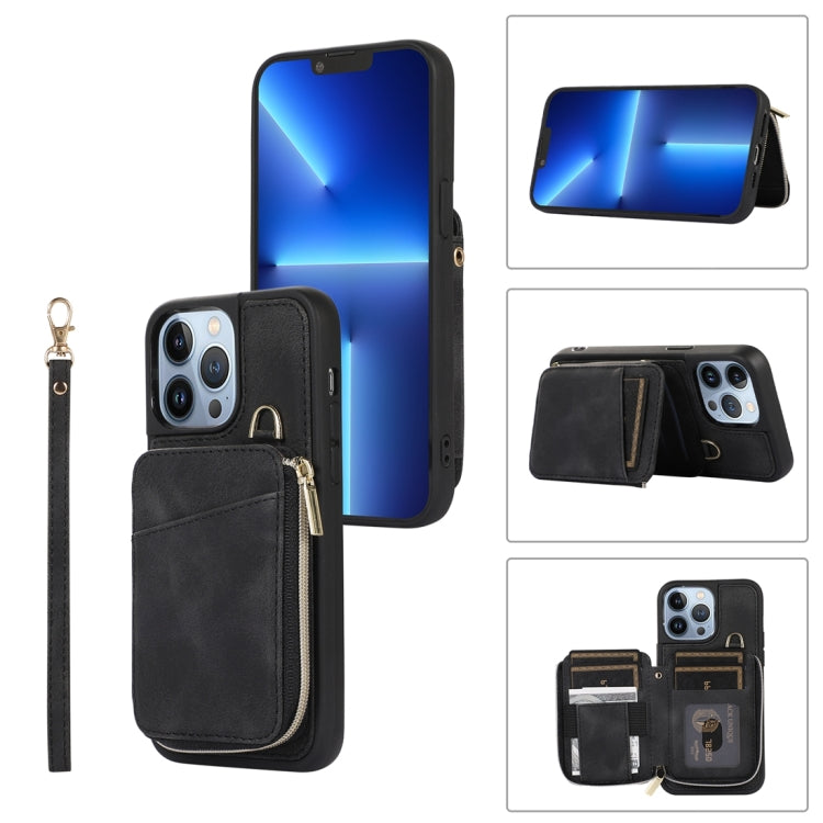 For iPhone 13 Pro Zipper Card Bag Back Cover Phone Case