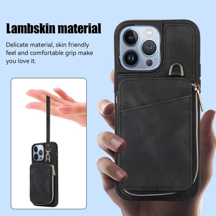 For iPhone 13 Pro Zipper Card Bag Back Cover Phone Case