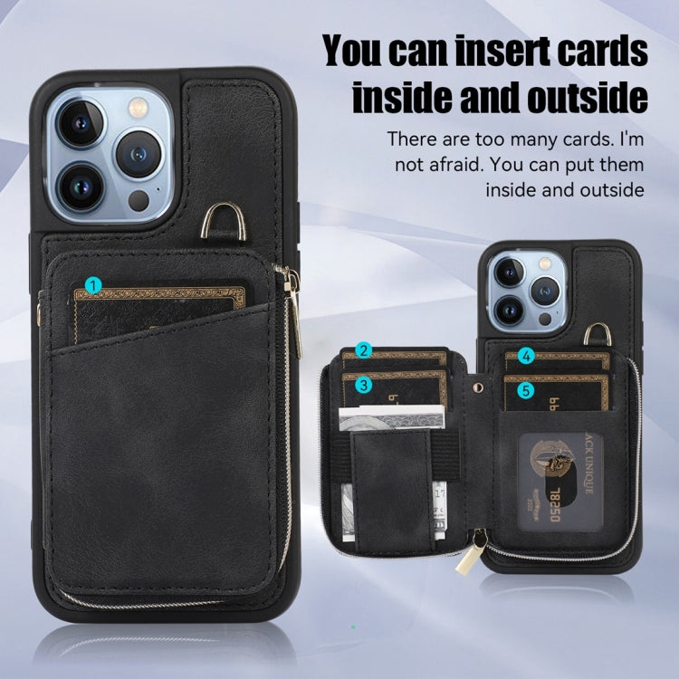For iPhone 13 Pro Zipper Card Bag Back Cover Phone Case
