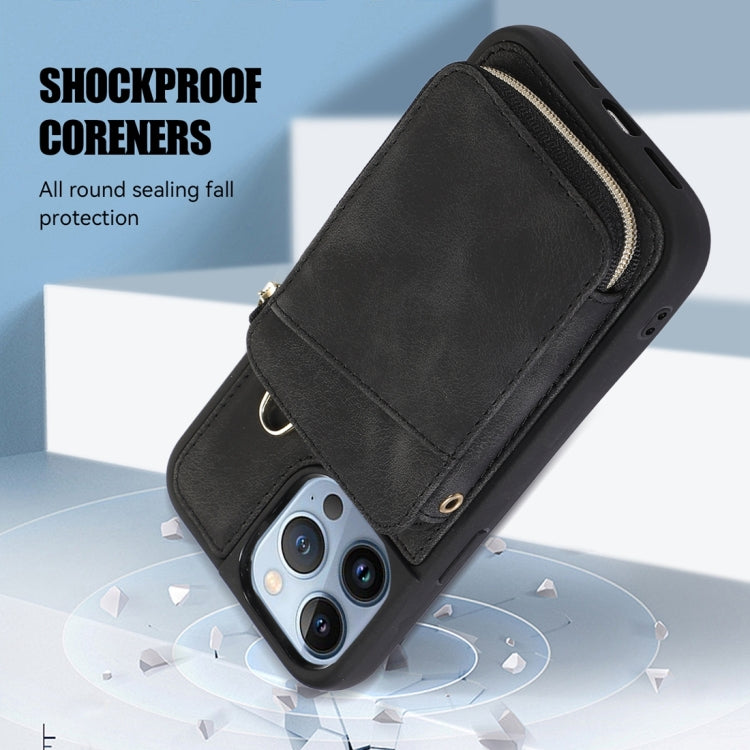 For iPhone 13 Pro Zipper Card Bag Back Cover Phone Case