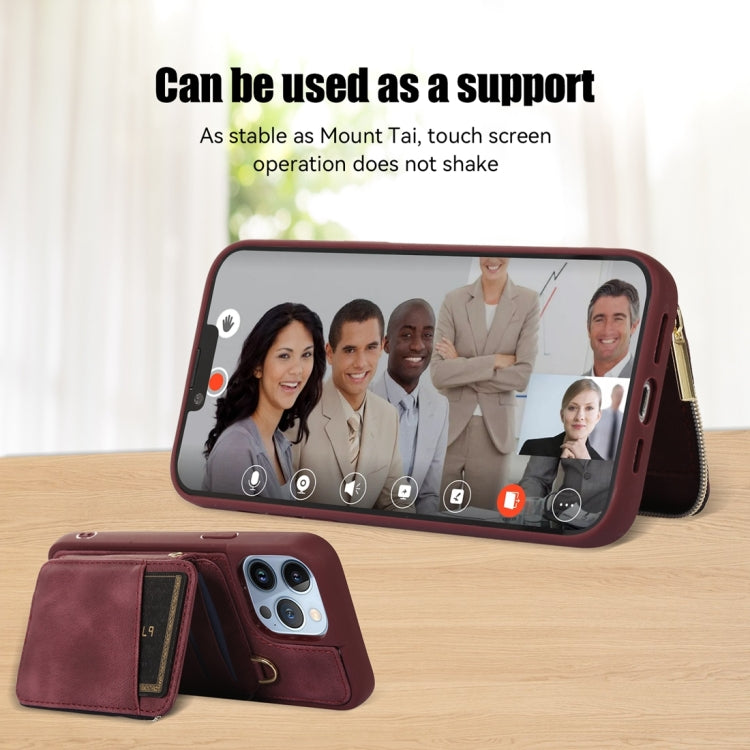 For iPhone 13 Pro Max Zipper Card Bag Back Cover Phone Case