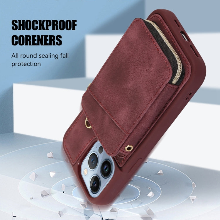 For iPhone 13 Pro Max Zipper Card Bag Back Cover Phone Case