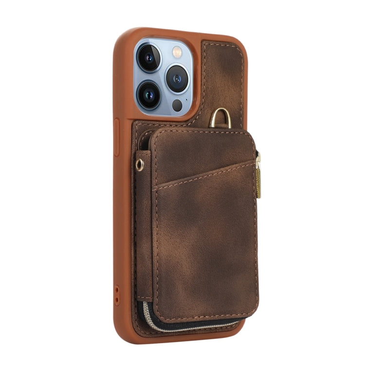 For iPhone 13 Pro Max Zipper Card Bag Back Cover Phone Case
