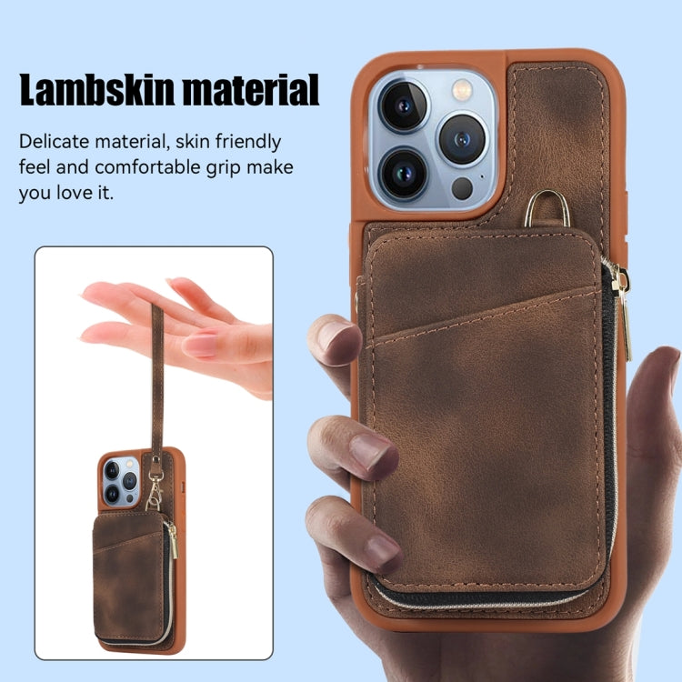 For iPhone 13 Pro Max Zipper Card Bag Back Cover Phone Case