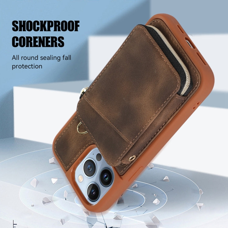 For iPhone 13 Pro Max Zipper Card Bag Back Cover Phone Case