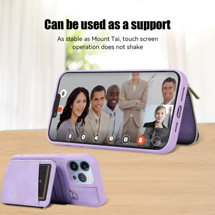 For iPhone 13 Pro Max Zipper Card Bag Back Cover Phone Case