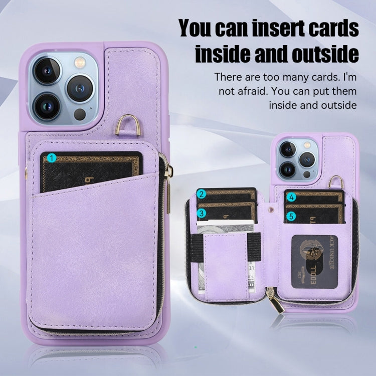 For iPhone 13 Pro Max Zipper Card Bag Back Cover Phone Case