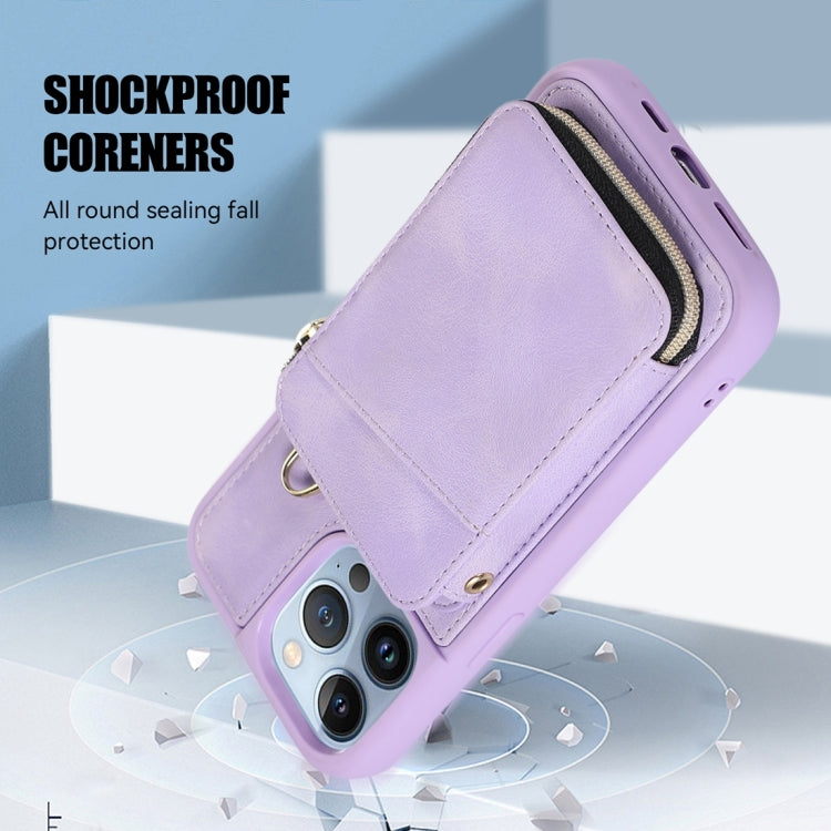For iPhone 13 Pro Max Zipper Card Bag Back Cover Phone Case