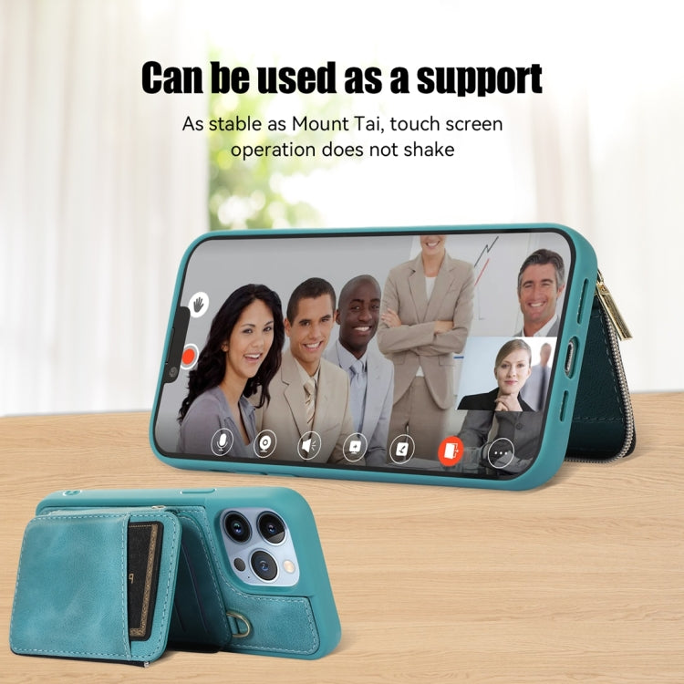 For iPhone 13 Pro Max Zipper Card Bag Back Cover Phone Case