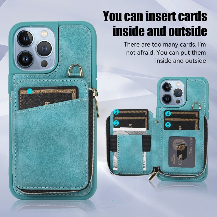 For iPhone 13 Pro Max Zipper Card Bag Back Cover Phone Case