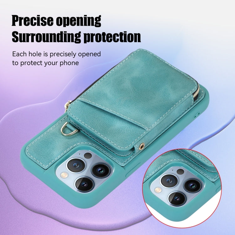 For iPhone 13 Pro Max Zipper Card Bag Back Cover Phone Case