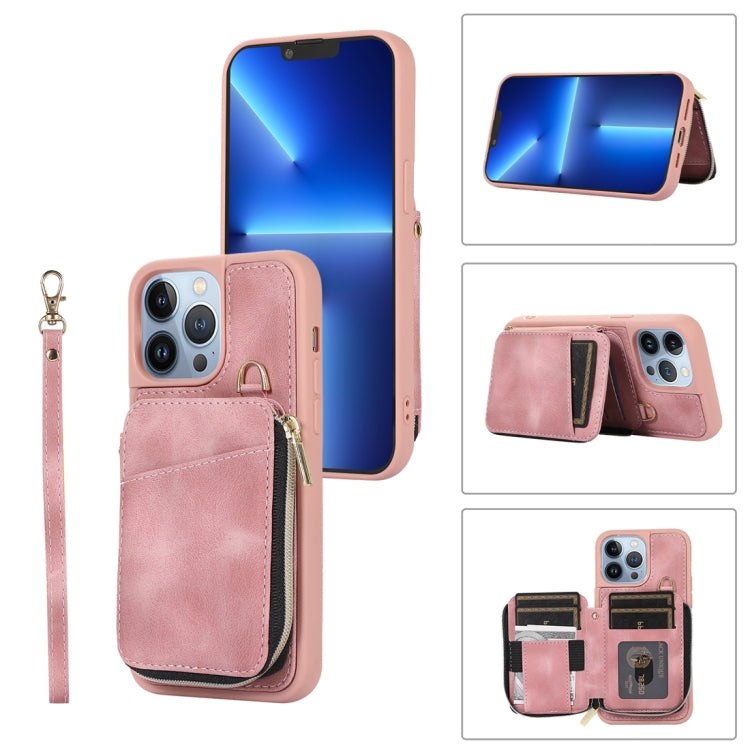 For iPhone 13 Pro Max Zipper Card Bag Back Cover Phone Case
