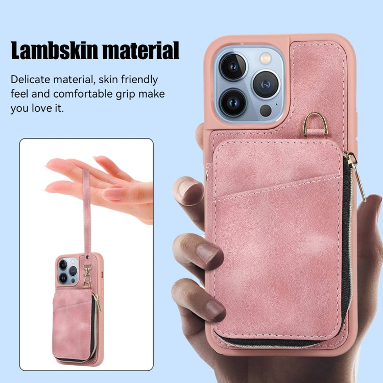 For iPhone 13 Pro Max Zipper Card Bag Back Cover Phone Case