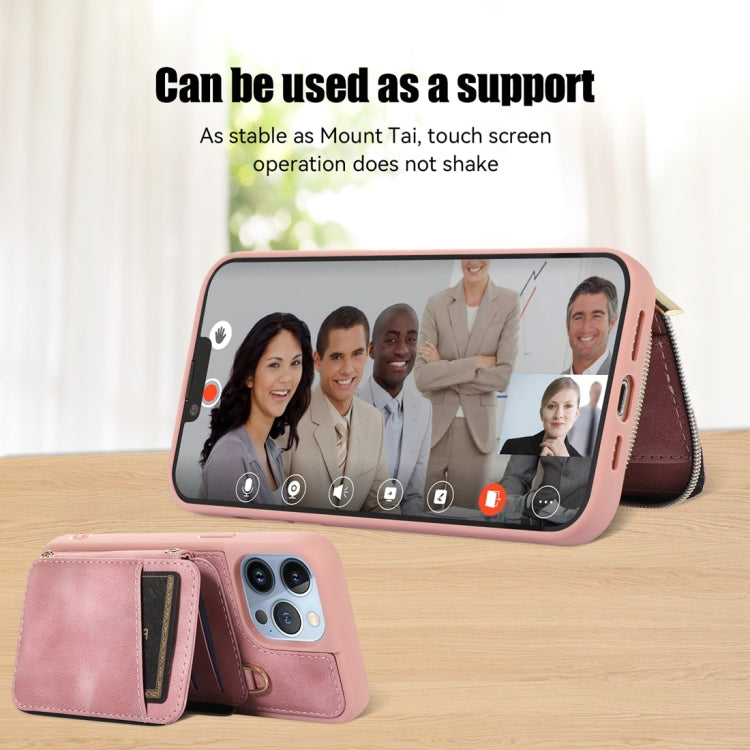 For iPhone 13 Pro Max Zipper Card Bag Back Cover Phone Case