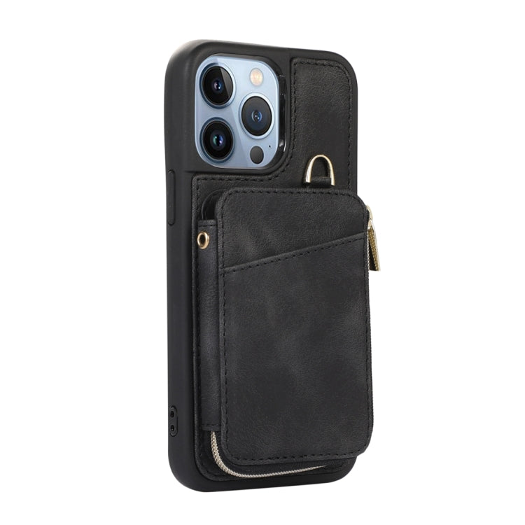 For iPhone 13 Pro Max Zipper Card Bag Back Cover Phone Case