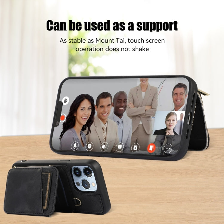 For iPhone 13 Pro Max Zipper Card Bag Back Cover Phone Case