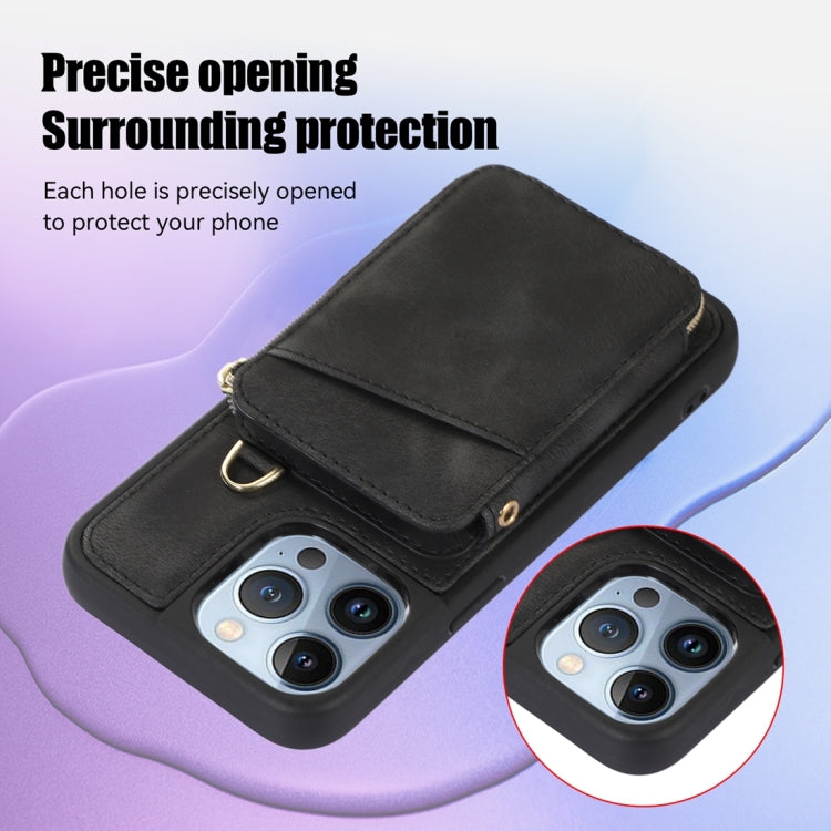 For iPhone 13 Pro Max Zipper Card Bag Back Cover Phone Case