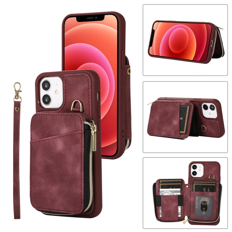 For iPhone 12 Zipper Card Bag Back Cover Phone Case