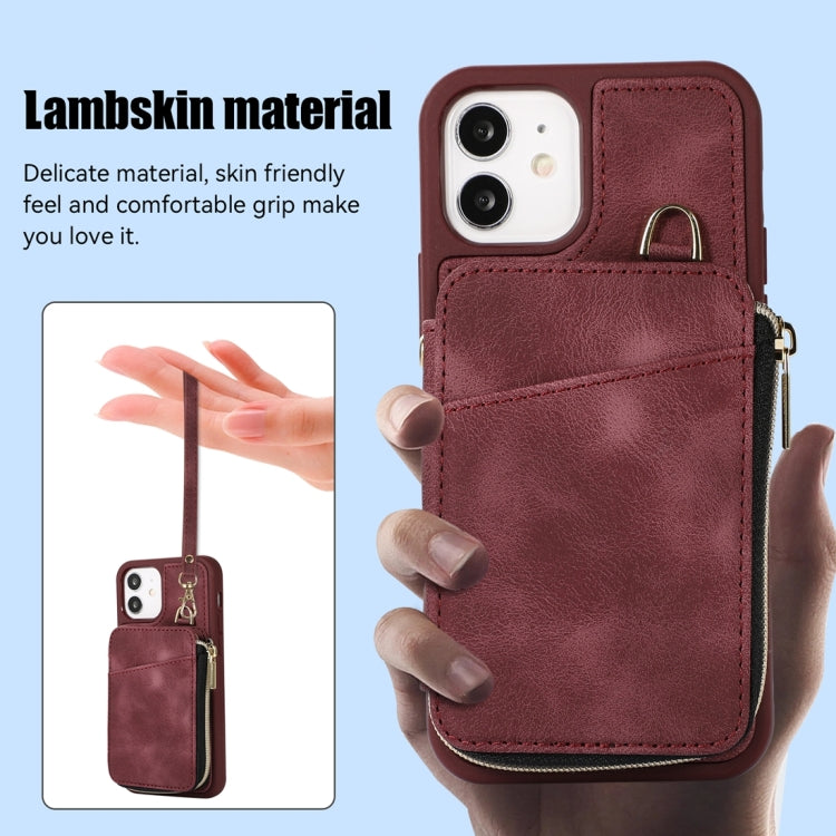 For iPhone 12 Zipper Card Bag Back Cover Phone Case