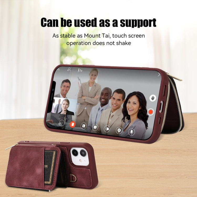 For iPhone 12 Zipper Card Bag Back Cover Phone Case