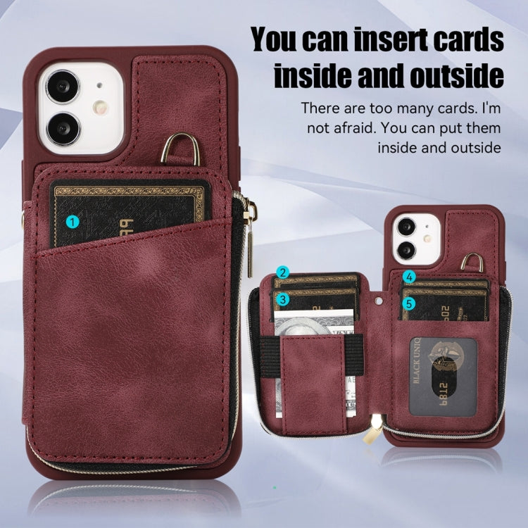 For iPhone 12 Zipper Card Bag Back Cover Phone Case