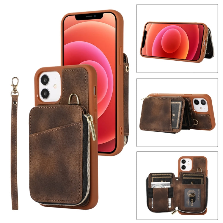 For iPhone 12 Zipper Card Bag Back Cover Phone Case