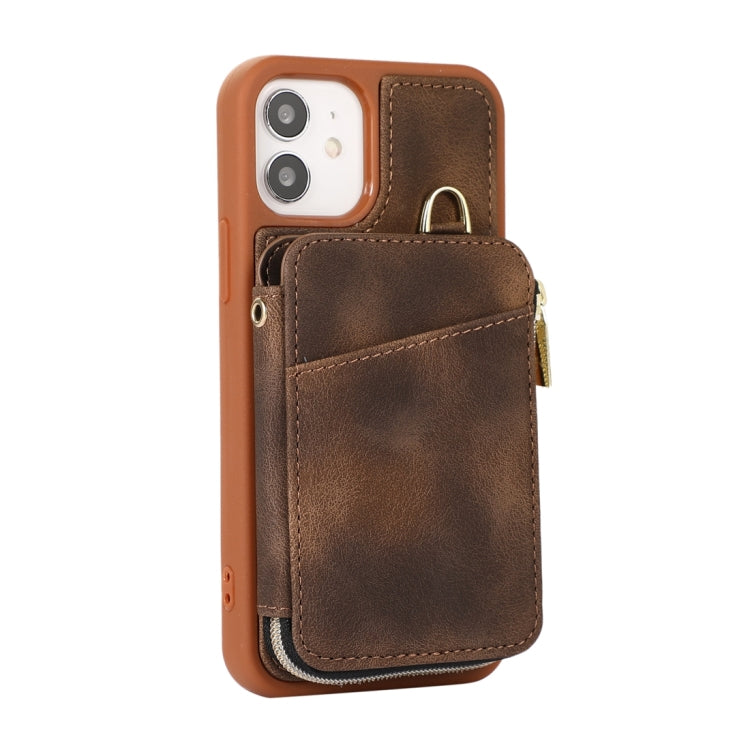 For iPhone 12 Zipper Card Bag Back Cover Phone Case