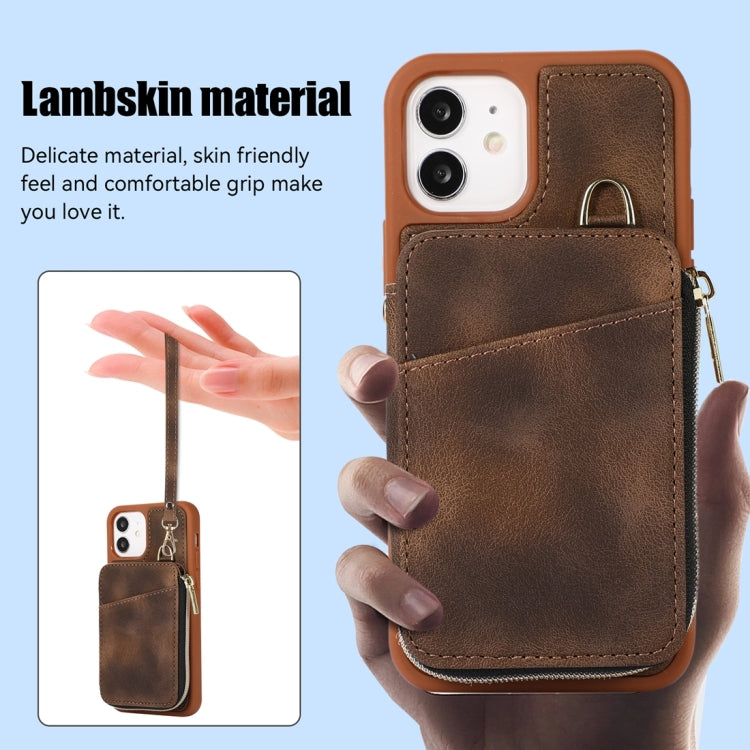 For iPhone 12 Zipper Card Bag Back Cover Phone Case